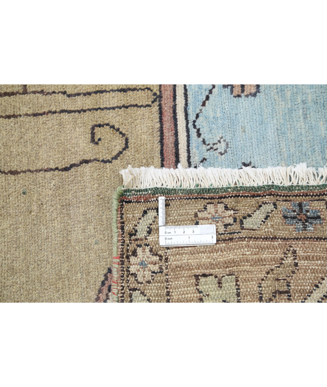 Hand Knotted Vintage Persian Meshkabad Wool Rug - 11'10'' x 14'6'' 11'10'' x 14'6'' (355 X 435) / Green / Tan
