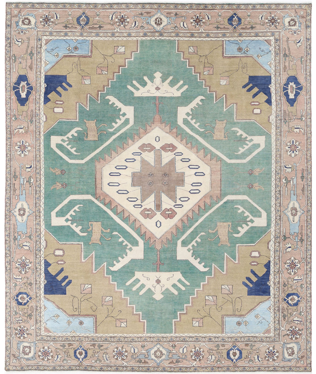 Hand Knotted Vintage Persian Meshkabad Wool Rug - 11&#39;10&#39;&#39; x 14&#39;6&#39;&#39; 11&#39;10&#39;&#39; x 14&#39;6&#39;&#39; (355 X 435) / Green / Tan