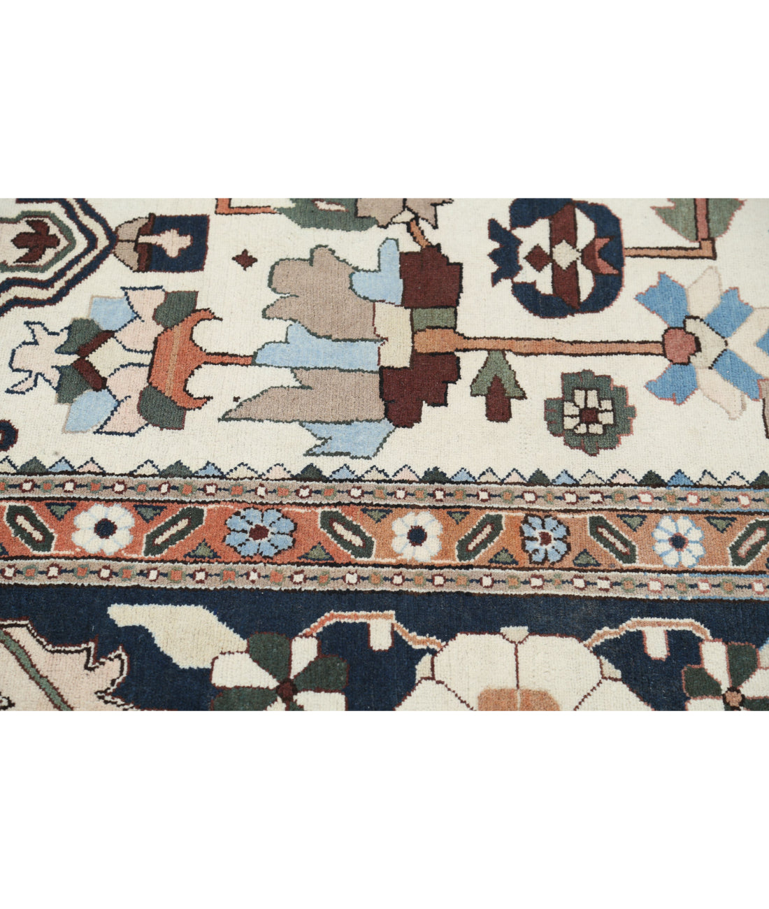 Hand Knotted Vintage Persian Meshkabad Wool Rug - 12'0'' x 15'2'' 12'0'' x 15'2'' (360 X 455) / Ivory / Blue