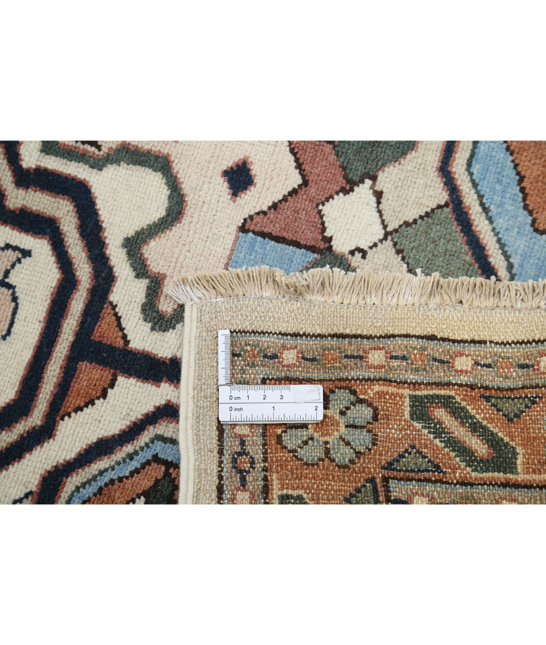 Hand Knotted Vintage Persian Meshkabad Wool Rug - 12'0'' x 15'2'' 12'0'' x 15'2'' (360 X 455) / Ivory / Blue