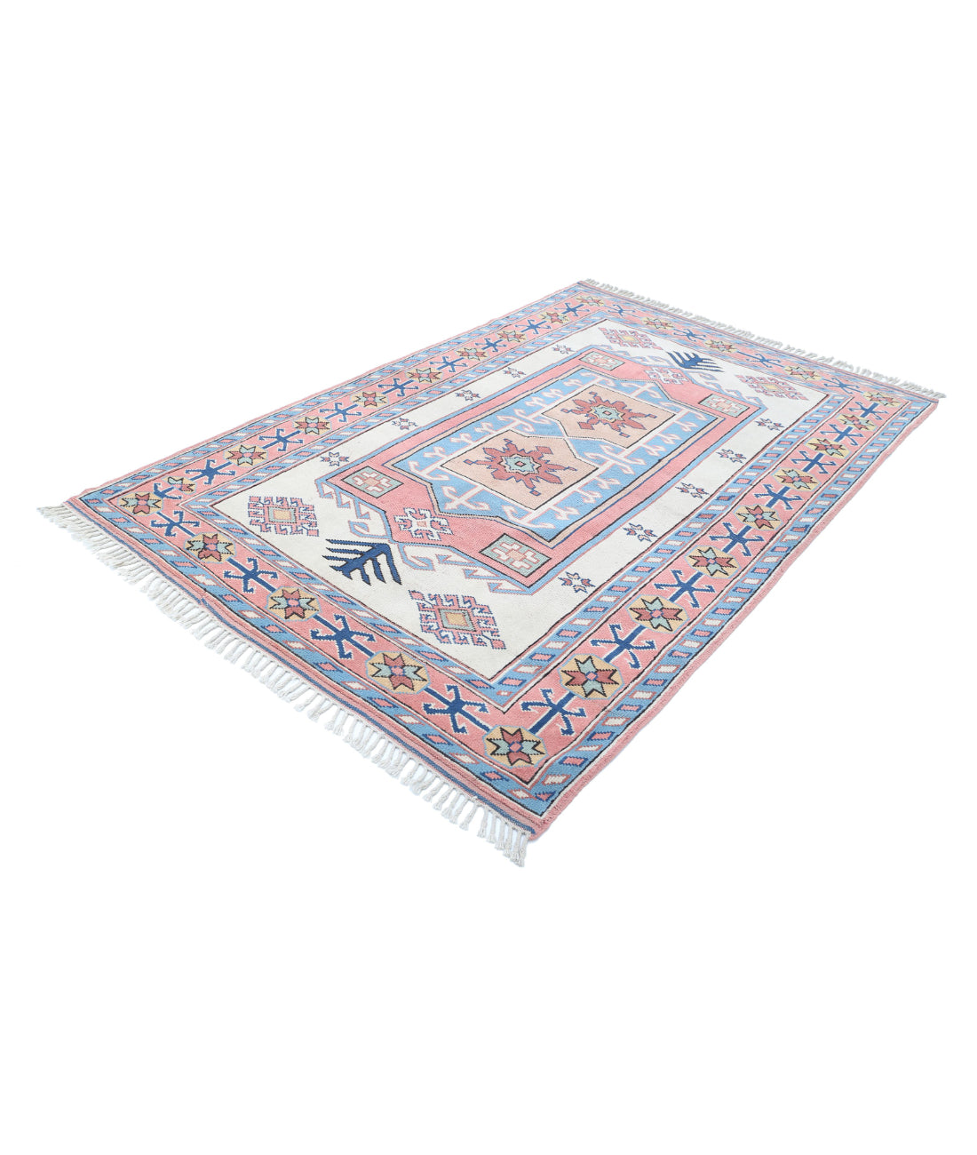 Hand Knotted Vintage Turkish Milas Wool Rug - 5'2'' x 7'11'' 5'2'' x 7'11'' (155 X 238) / Ivory / Peach