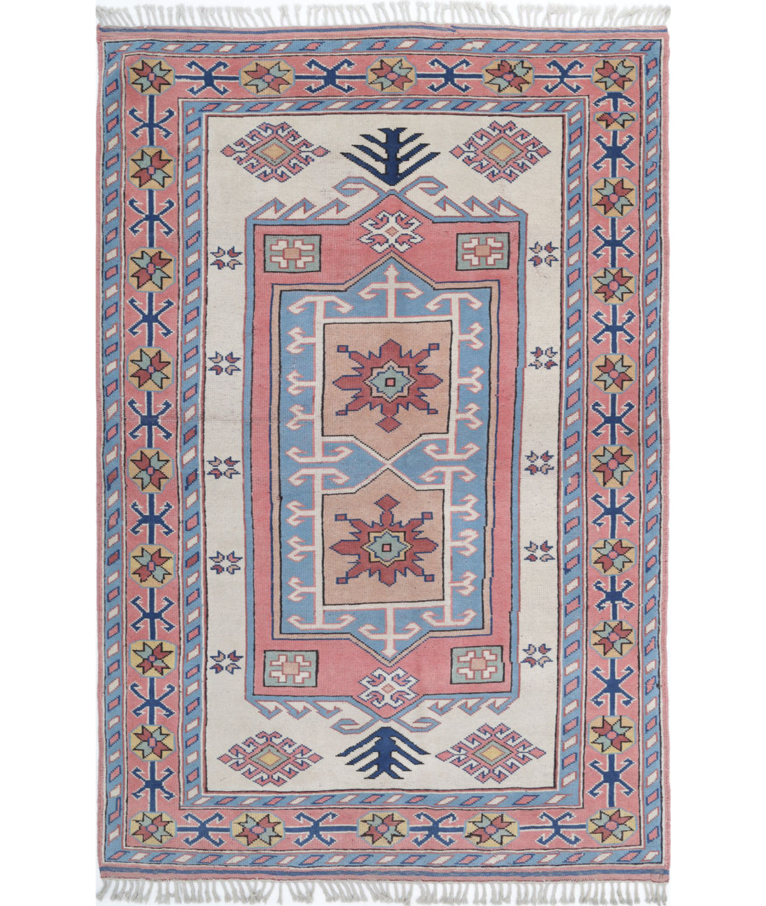 Hand Knotted Vintage Turkish Milas Wool Rug - 5'2'' x 7'11''