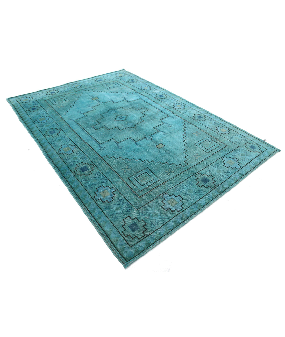Hand Knotted Vintage Turkish Milas Wool Rug - 6'3'' x 9'1'' 6'3'' x 9'1'' (188 X 273) / Teal / Charcoal