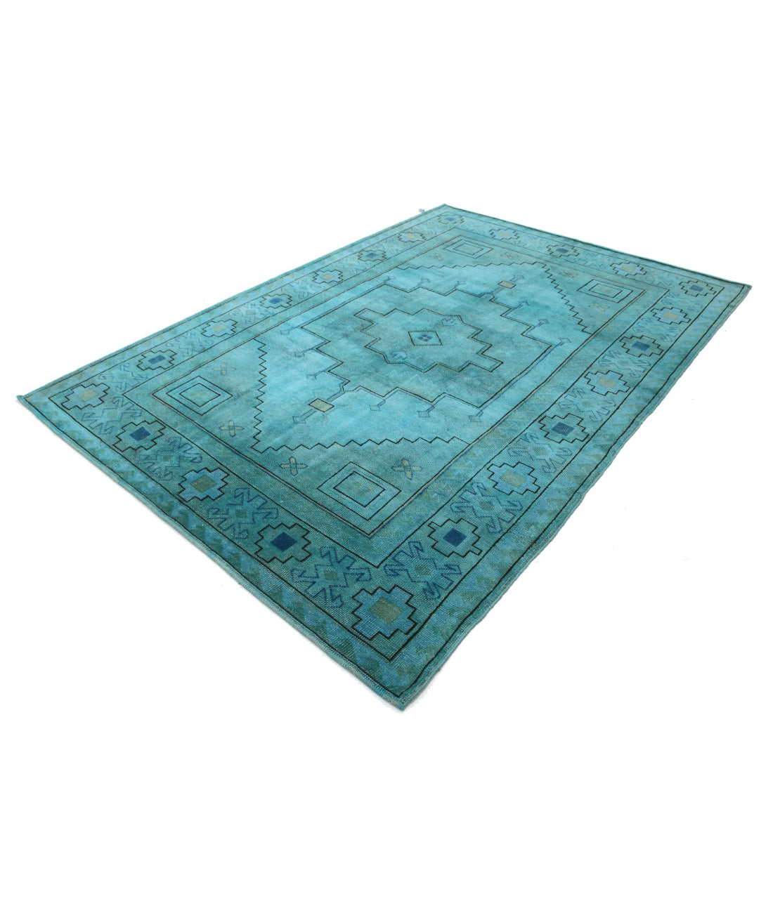 Hand Knotted Vintage Turkish Milas Wool Rug - 6'3'' x 9'1'' 6'3'' x 9'1'' (188 X 273) / Teal / Charcoal
