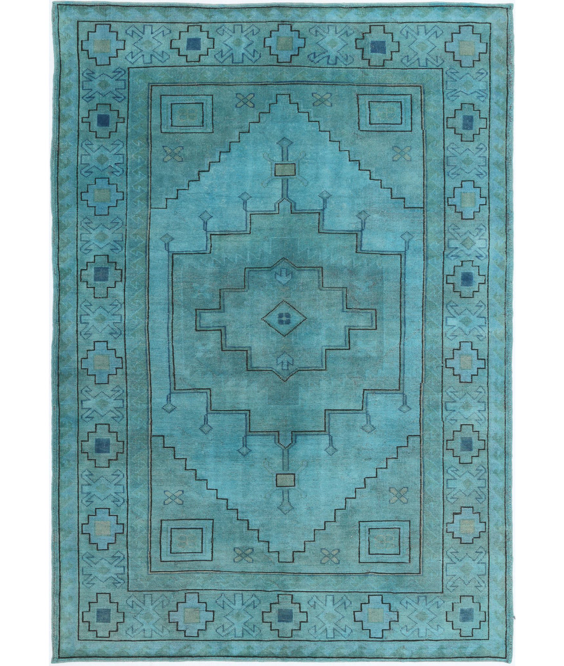 Hand Knotted Vintage Turkish Milas Wool Rug - 6&#39;3&#39;&#39; x 9&#39;1&#39;&#39; 6&#39;3&#39;&#39; x 9&#39;1&#39;&#39; (188 X 273) / Teal / Charcoal