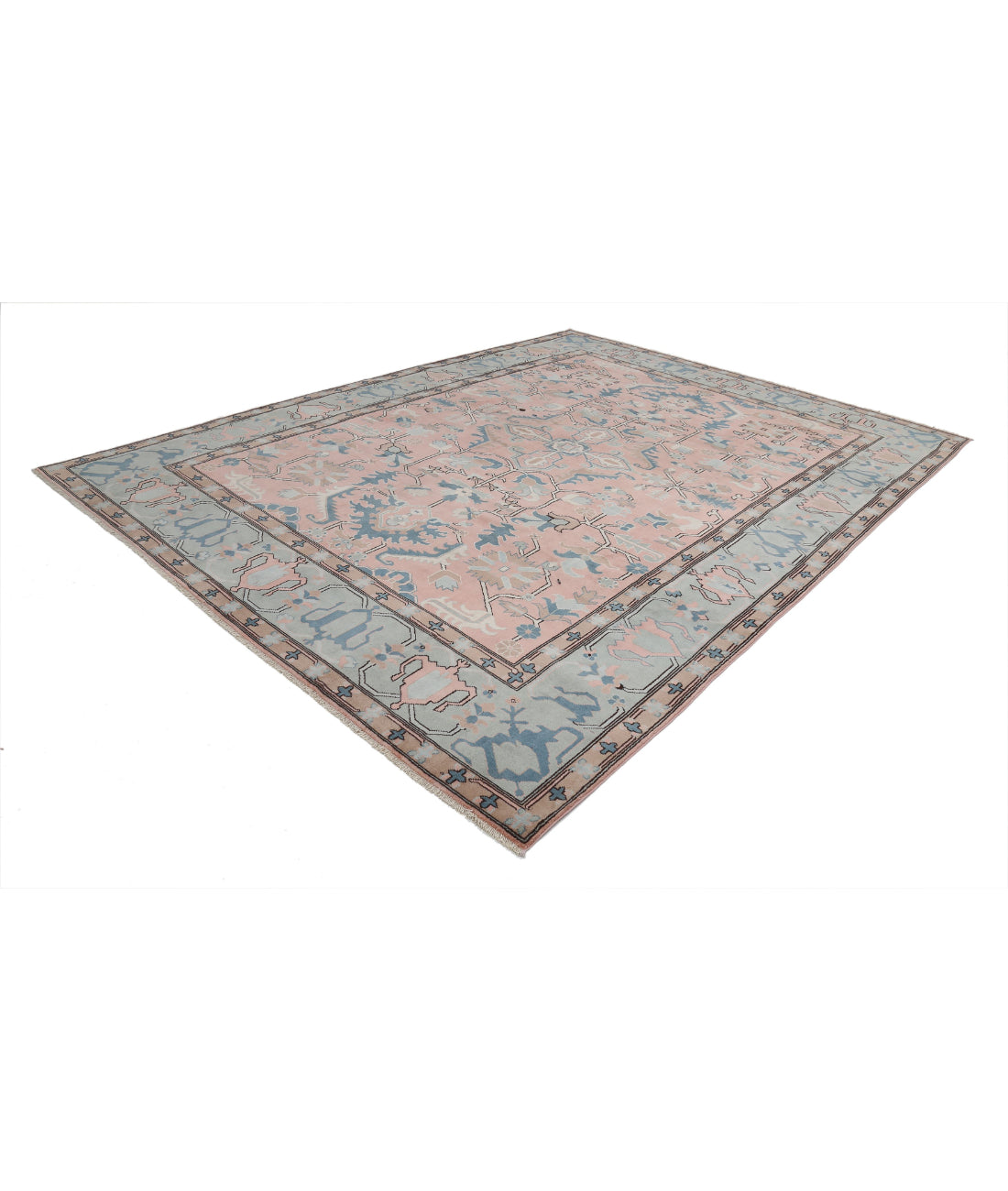 Hand Knotted Vintage Turkish Milas Wool Rug - 8'9'' x 11'6'' 8'9'' x 11'6'' (263 X 345) / Pink / Blue
