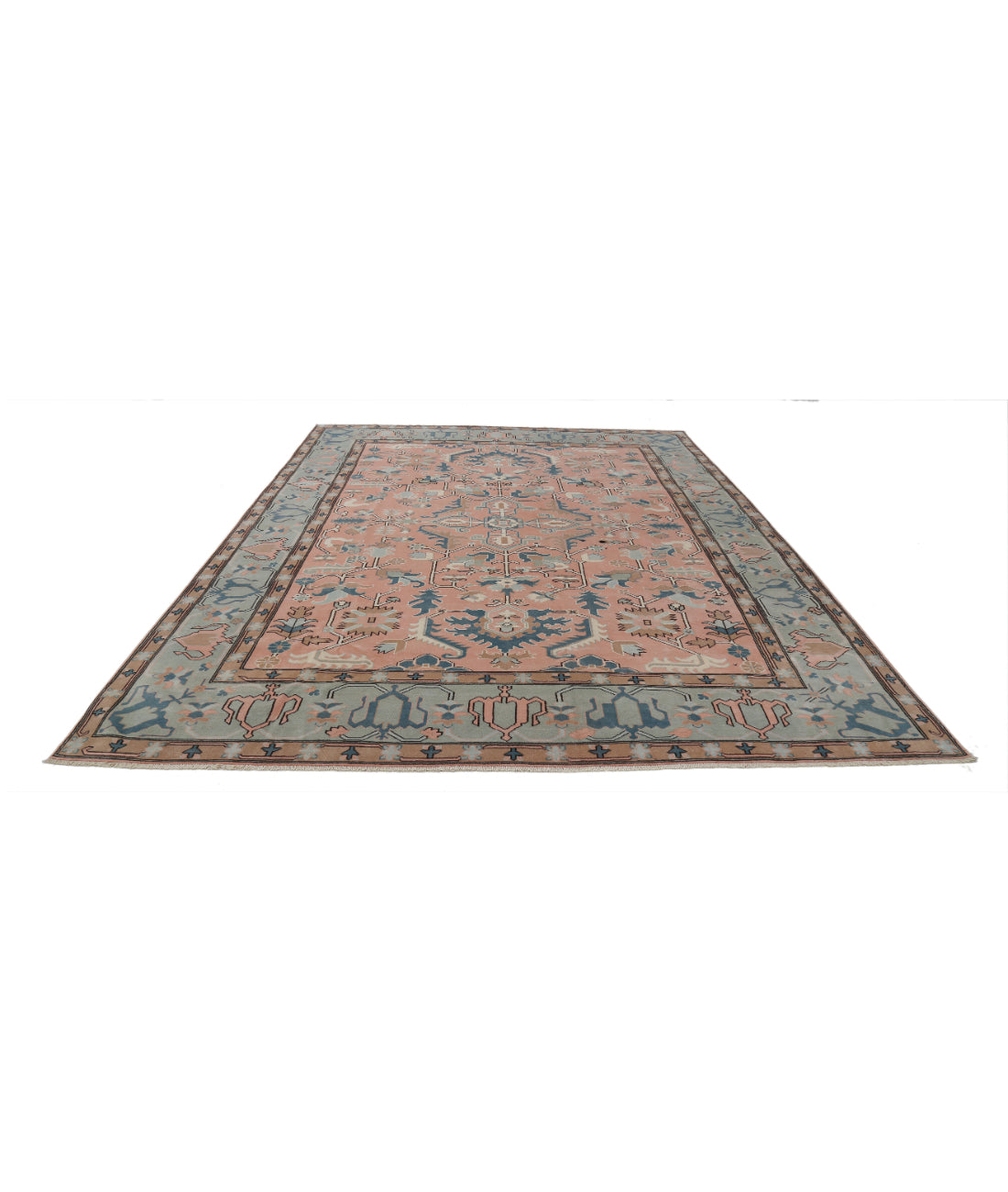 Hand Knotted Vintage Turkish Milas Wool Rug - 8'9'' x 11'6'' 8'9'' x 11'6'' (263 X 345) / Pink / Blue