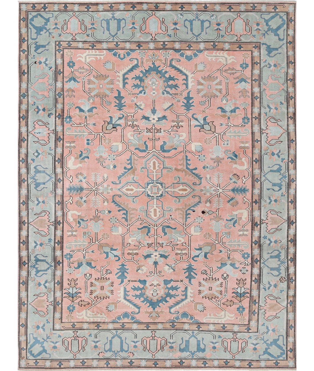 Hand Knotted Vintage Turkish Milas Wool Rug - 8'9'' x 11'6''