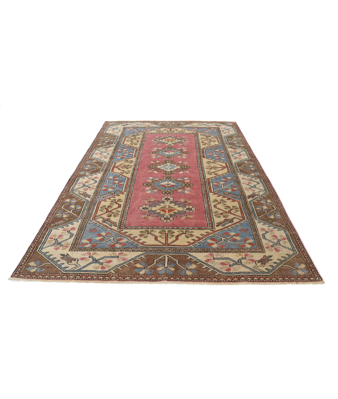 Hand Knotted Vintage Turkish Milas Wool Rug - 6'9'' x 9'3'' 6'9'' x 9'3'' (203 X 278) / Pink / Ivory