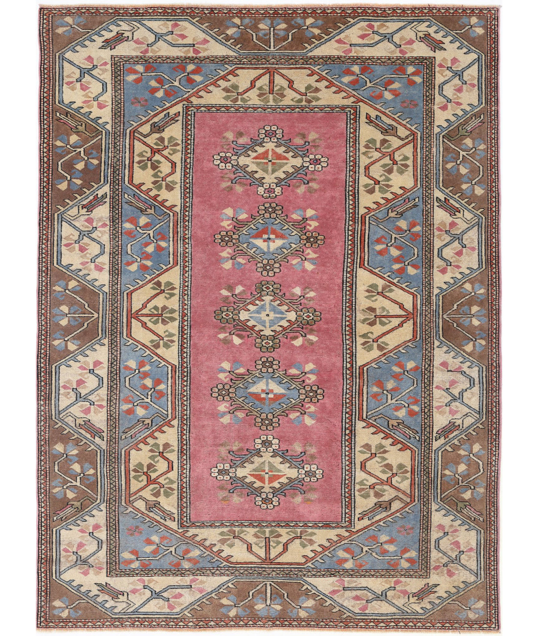 Hand Knotted Vintage Turkish Milas Wool Rug - 6&#39;9&#39;&#39; x 9&#39;3&#39;&#39; 6&#39;9&#39;&#39; x 9&#39;3&#39;&#39; (203 X 278) / Pink / Ivory