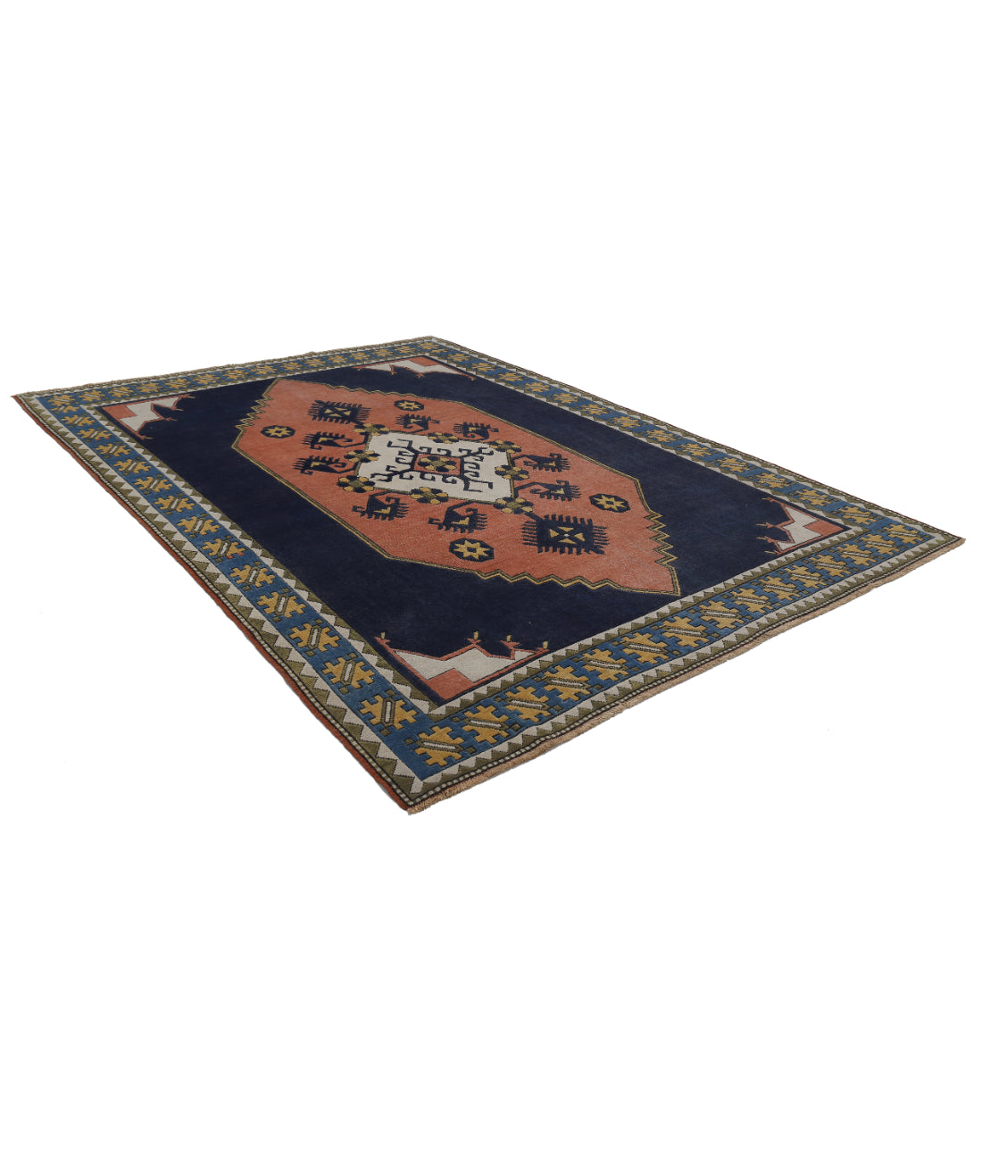Hand Knotted Vintage Turkish Milas Wool Rug - 8'2'' x 10'10'' 8'2'' x 10'10'' (245 X 325) / Pink / Blue