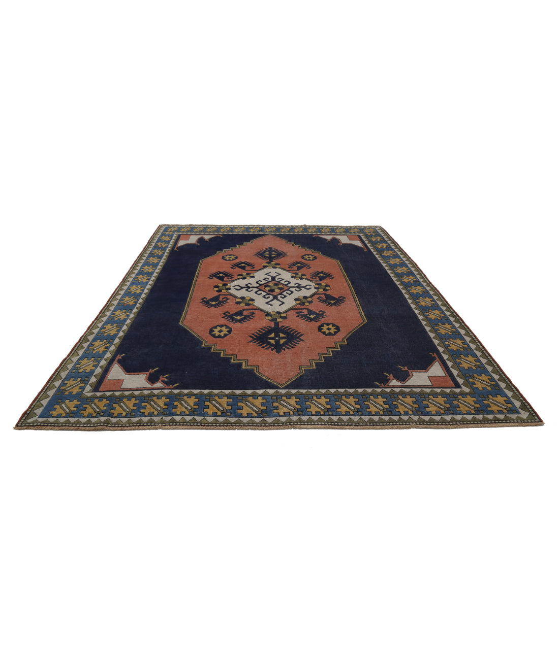 Hand Knotted Vintage Turkish Milas Wool Rug - 8'2'' x 10'10'' 8'2'' x 10'10'' (245 X 325) / Pink / Blue