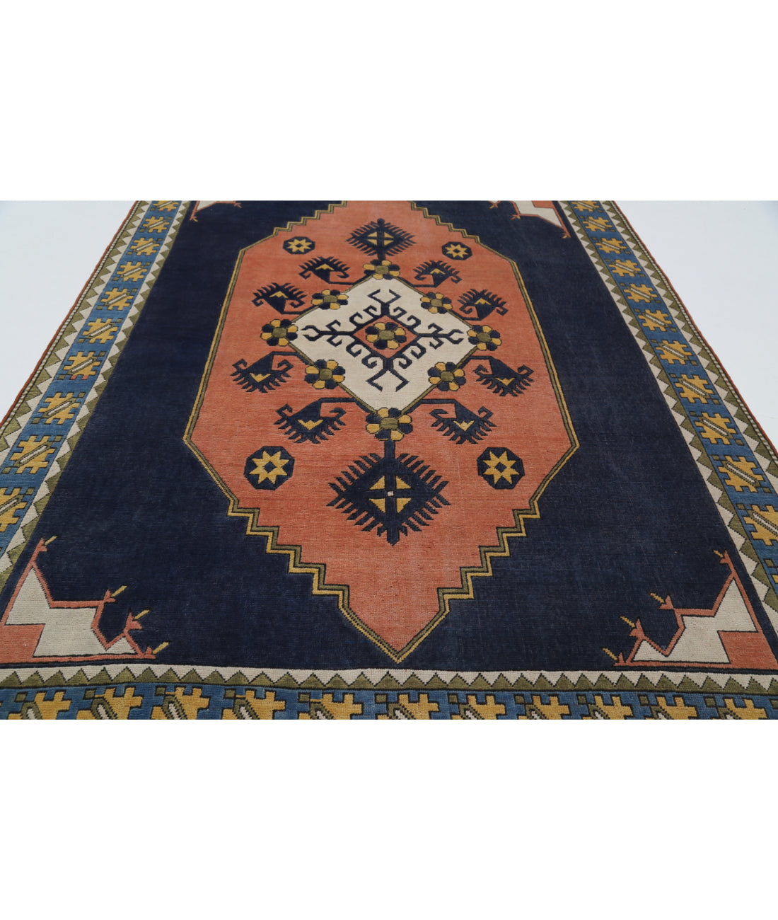 Hand Knotted Vintage Turkish Milas Wool Rug - 8'2'' x 10'10'' 8'2'' x 10'10'' (245 X 325) / Pink / Blue