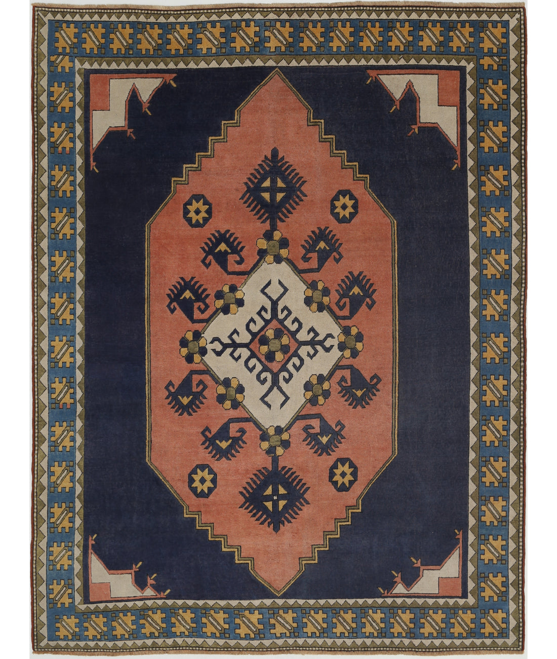 Hand Knotted Vintage Turkish Milas Wool Rug - 8&#39;2&#39;&#39; x 10&#39;10&#39;&#39; 8&#39;2&#39;&#39; x 10&#39;10&#39;&#39; (245 X 325) / Pink / Blue
