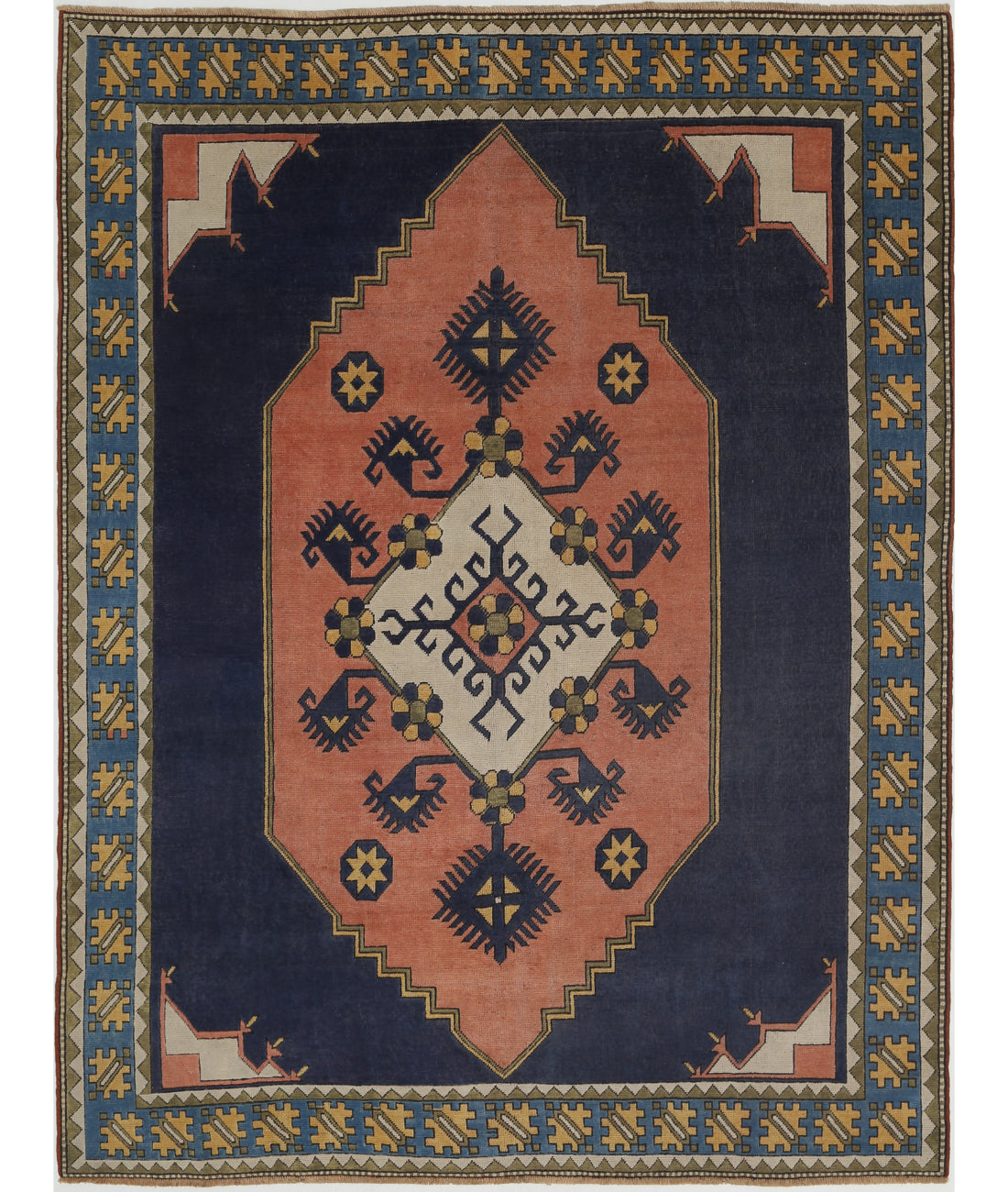 Hand Knotted Vintage Turkish Milas Wool Rug - 8&#39;2&#39;&#39; x 10&#39;10&#39;&#39;