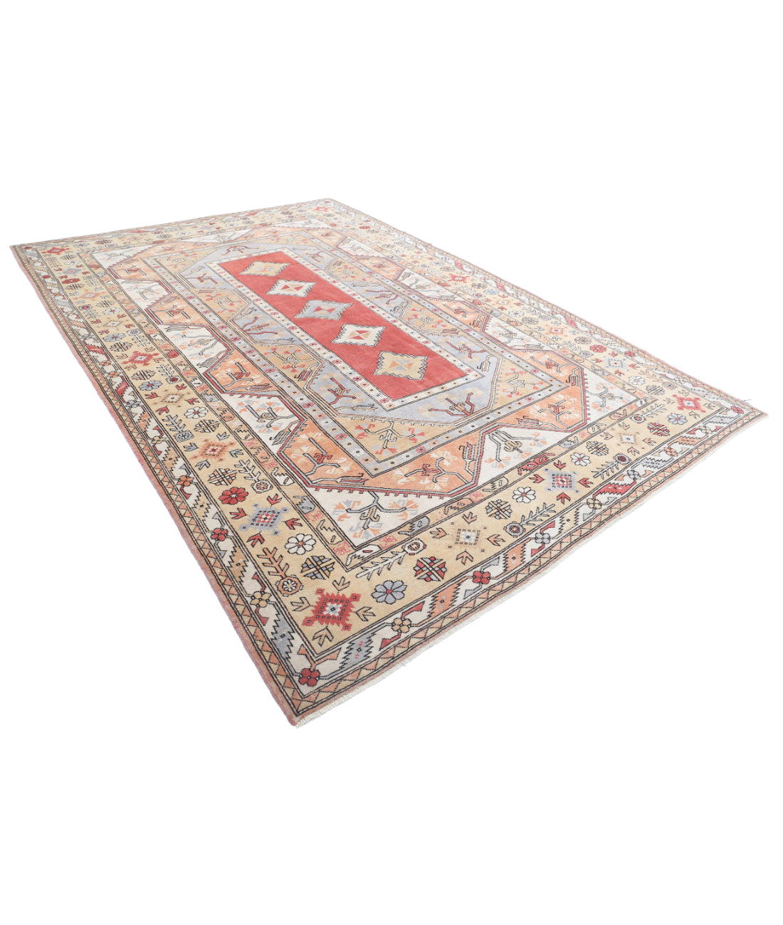 Hand Knotted Vintage Turkish Milas Wool Rug - 8'4'' x 12'4'' 8'4'' x 12'4'' (250 X 370) / Multi / Gold