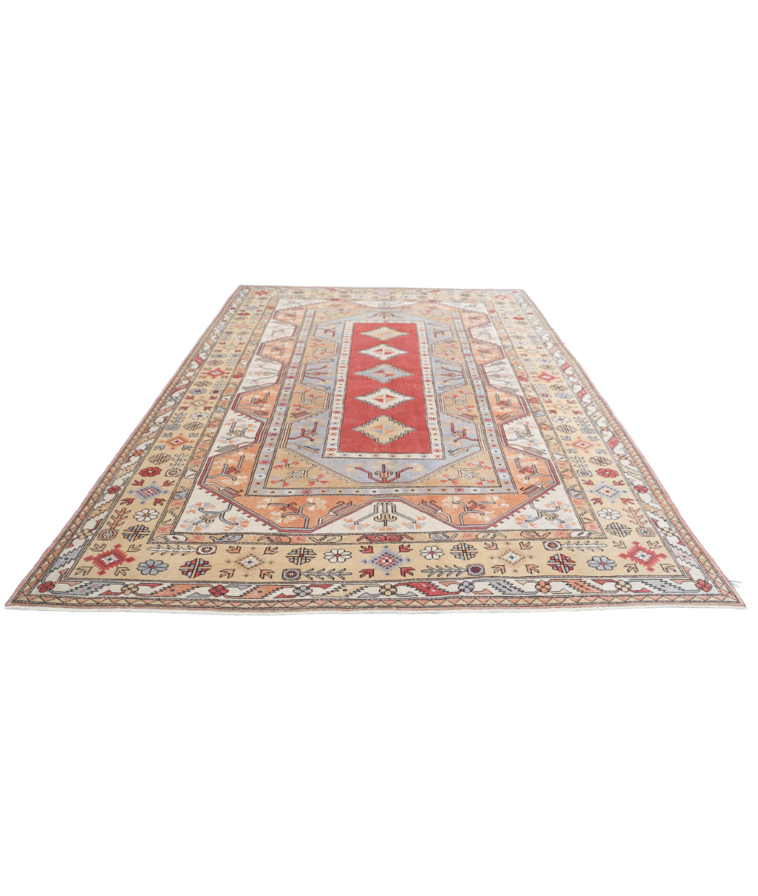Hand Knotted Vintage Turkish Milas Wool Rug - 8'4'' x 12'4'' 8'4'' x 12'4'' (250 X 370) / Multi / Gold