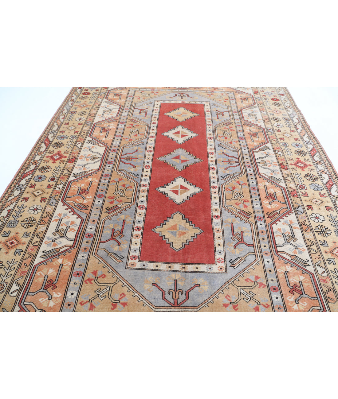 Hand Knotted Vintage Turkish Milas Wool Rug - 8'4'' x 12'4'' 8'4'' x 12'4'' (250 X 370) / Multi / Gold