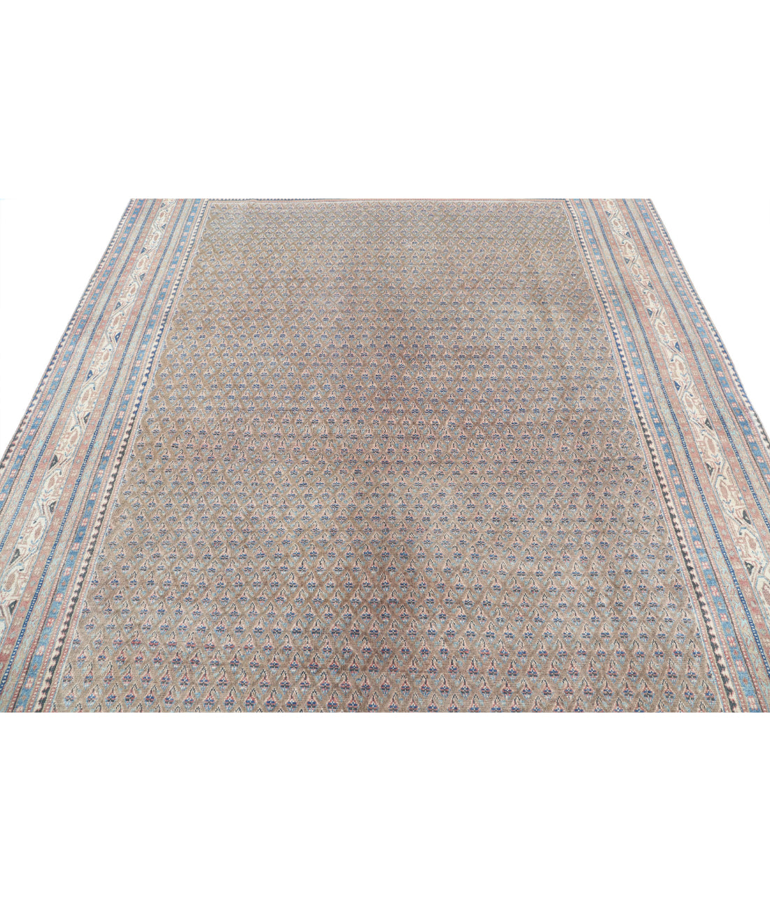 Hand Knotted Vintage Persian Mir Saraband Wool Rug - 7'8'' x 10'4'' 7'8'' x 10'4'' (230 X 310) / Taupe / Blue