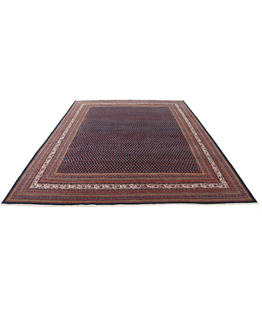 Hand Knotted Persian Mir Saraband Wool Rug - 9'0'' x 11'4'' 9'0'' x 11'4'' (270 X 340) / Blue / Beige