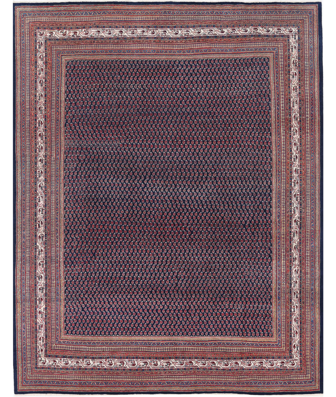 Hand Knotted Persian Mir Saraband Wool Rug - 9&#39;0&#39;&#39; x 11&#39;4&#39;&#39; 9&#39;0&#39;&#39; x 11&#39;4&#39;&#39; (270 X 340) / Blue / Beige