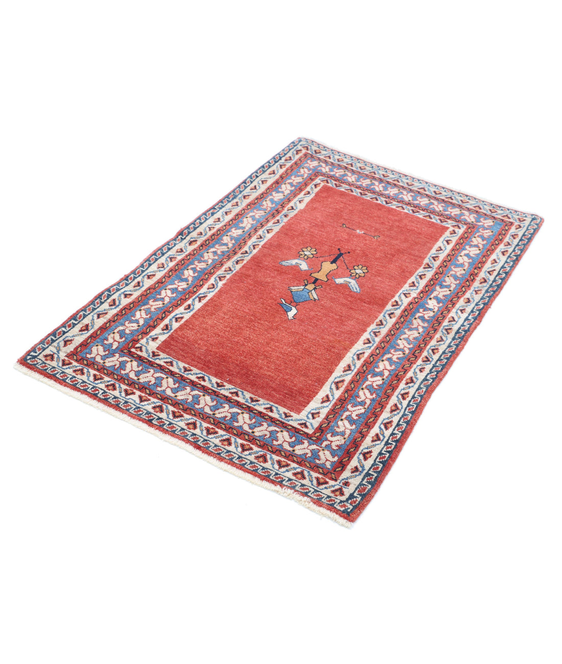Hand Knotted Persian Gabbeh Wool Rug - 2'4'' x 3'6'' 2'4'' x 3'6'' (70 X 105) / Rust / Blue