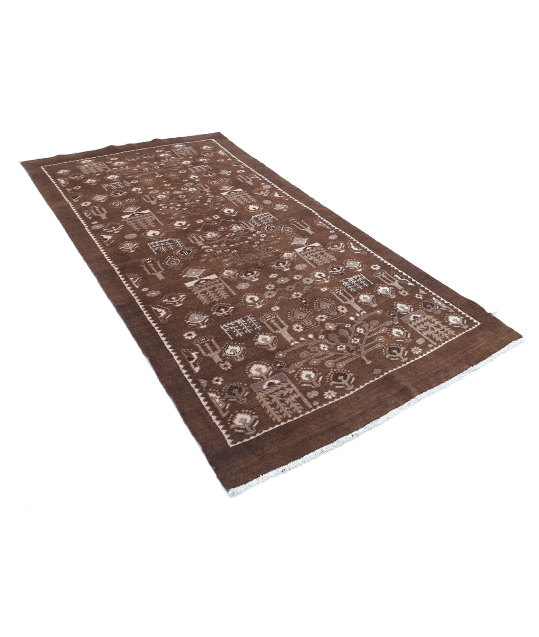 Hand Knotted Vintage Persian Gabbeh Wool Rug - 4'9'' x 9'0'' 4'9'' x 9'0'' (143 X 270) / Brown / Ivory