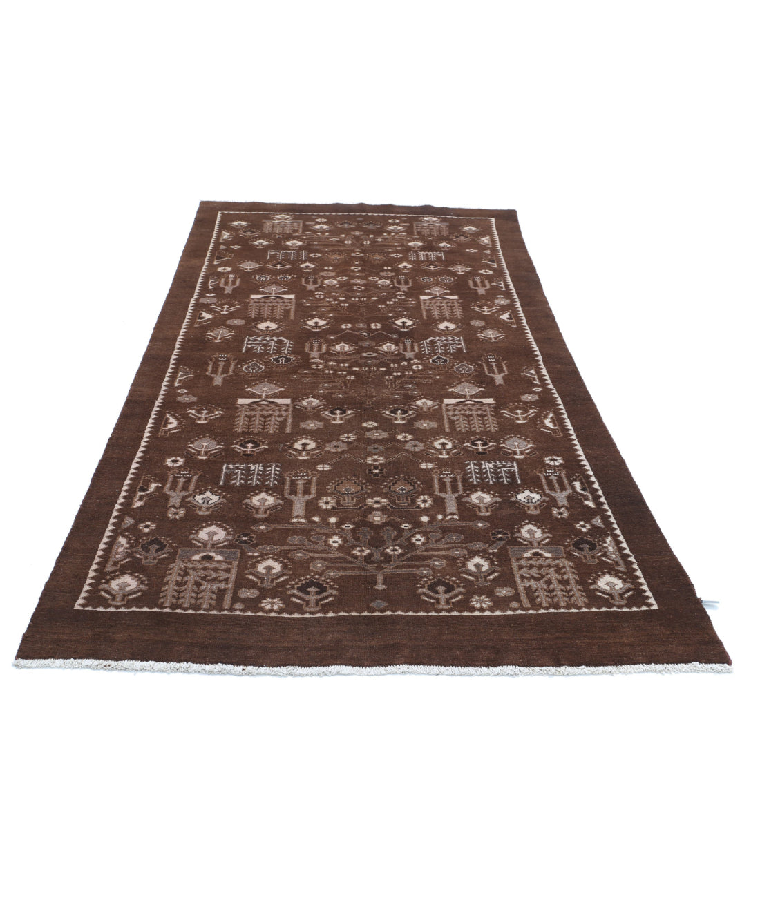 Hand Knotted Vintage Persian Gabbeh Wool Rug - 4'9'' x 9'0'' 4'9'' x 9'0'' (143 X 270) / Brown / Ivory