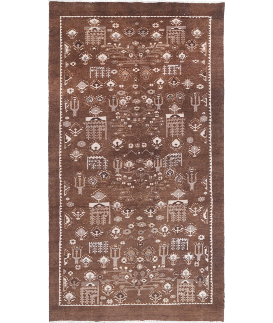 Hand Knotted Vintage Persian Gabbeh Wool Rug - 4&#39;9&#39;&#39; x 9&#39;0&#39;&#39; 4&#39;9&#39;&#39; x 9&#39;0&#39;&#39; (143 X 270) / Brown / Ivory