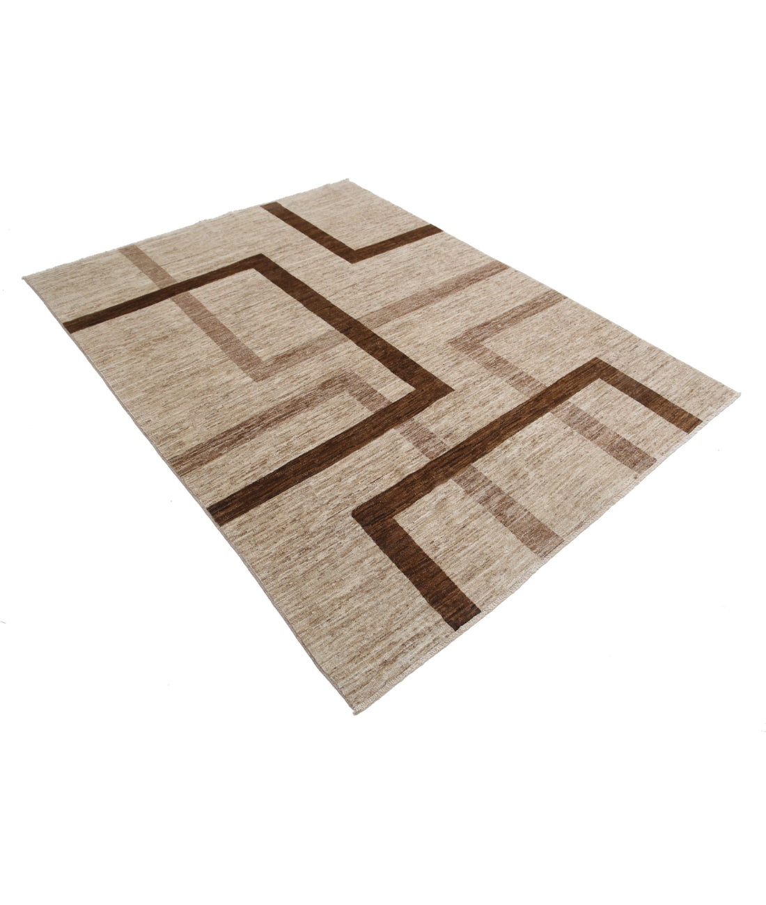 Hand Knotted Modcar Wool Rug - 5'7'' x 7'5'' 5'7'' x 7'5'' (168 X 223) / Brown / Brown