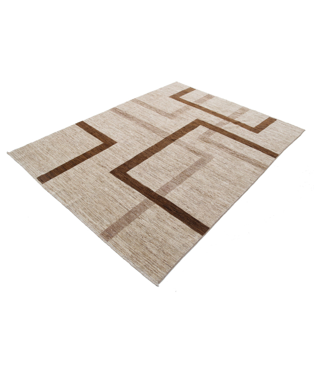 Hand Knotted Modcar Wool Rug - 5'7'' x 7'5'' 5'7'' x 7'5'' (168 X 223) / Brown / Brown