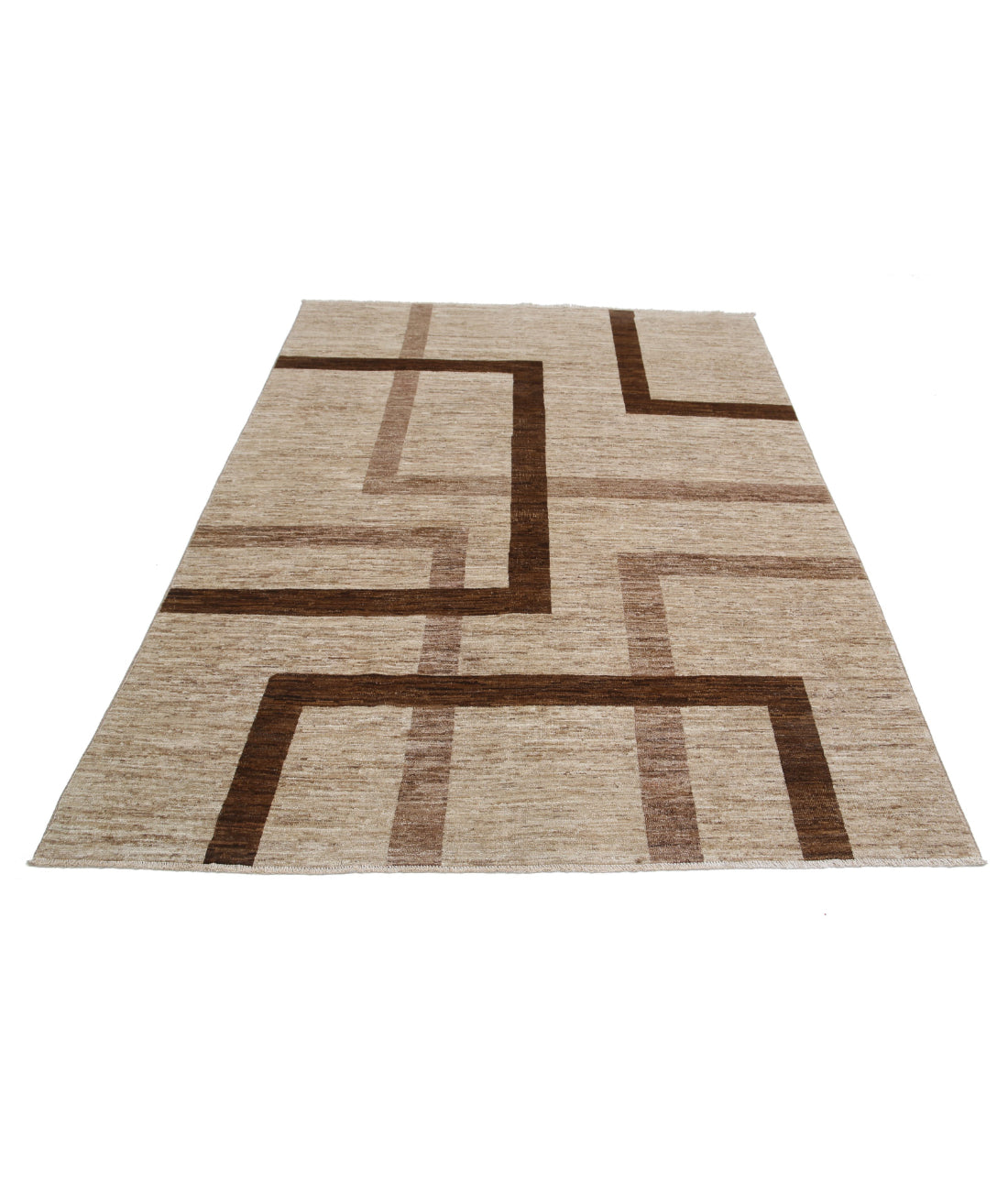 Hand Knotted Modcar Wool Rug - 5'7'' x 7'5'' 5'7'' x 7'5'' (168 X 223) / Brown / Brown