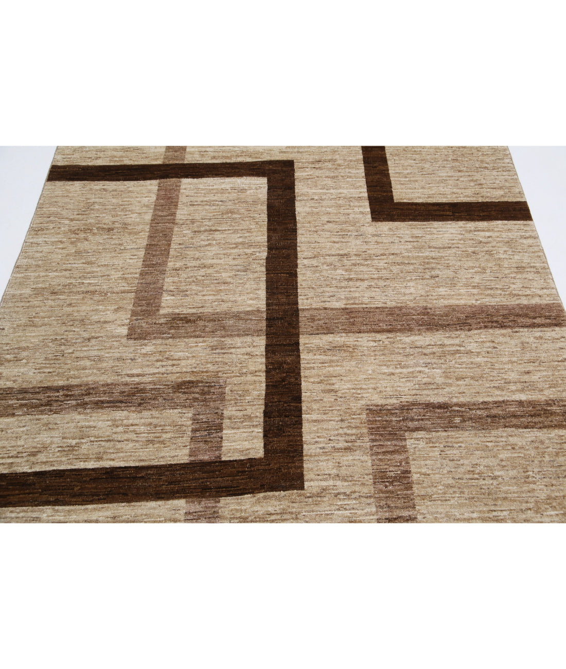 Hand Knotted Modcar Wool Rug - 5'7'' x 7'5'' 5'7'' x 7'5'' (168 X 223) / Brown / Brown