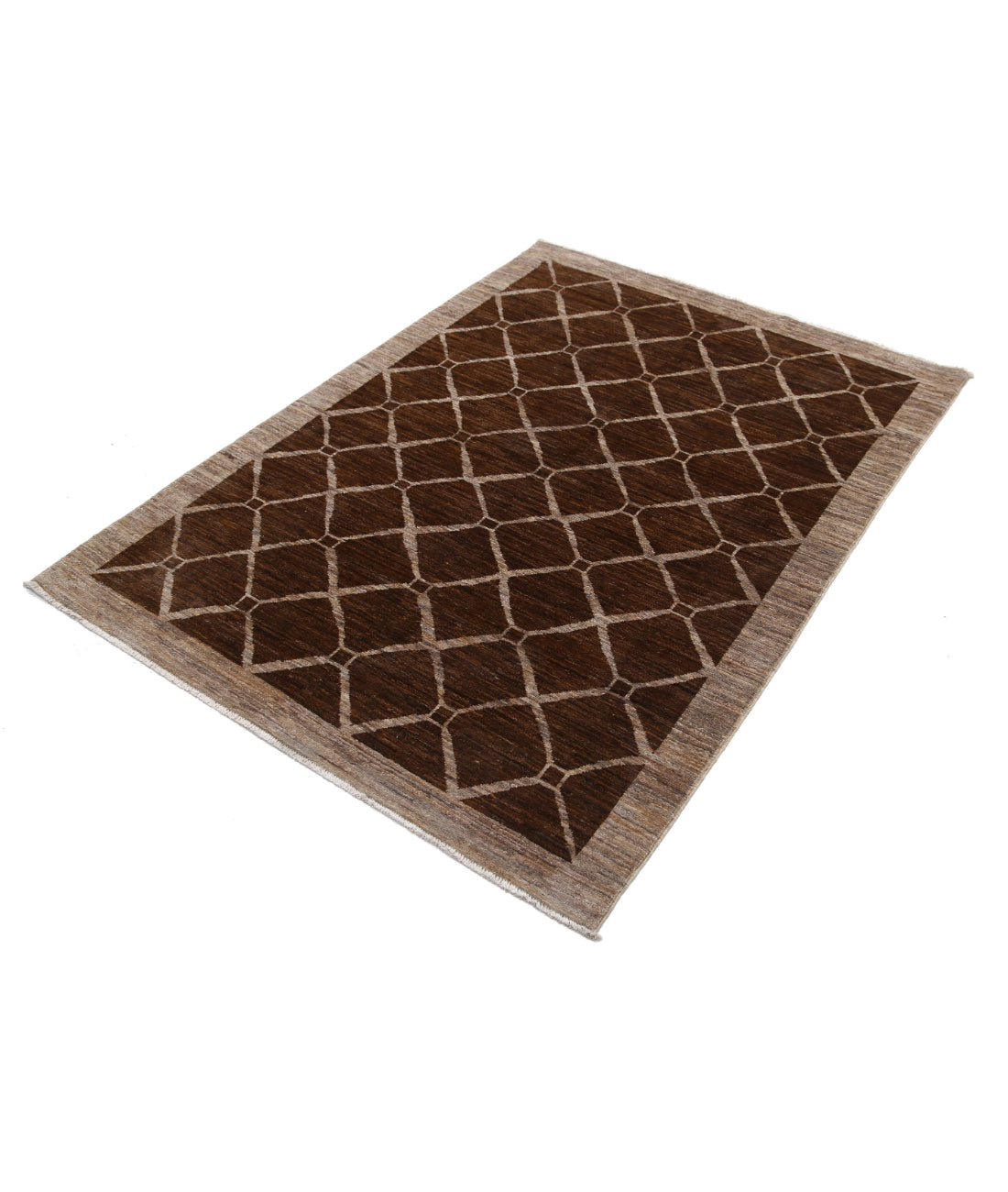 Hand Knotted Modcar Wool Rug - 4'0'' x 5'5'' 4'0'' x 5'5'' (120 X 163) / Brown / Brown