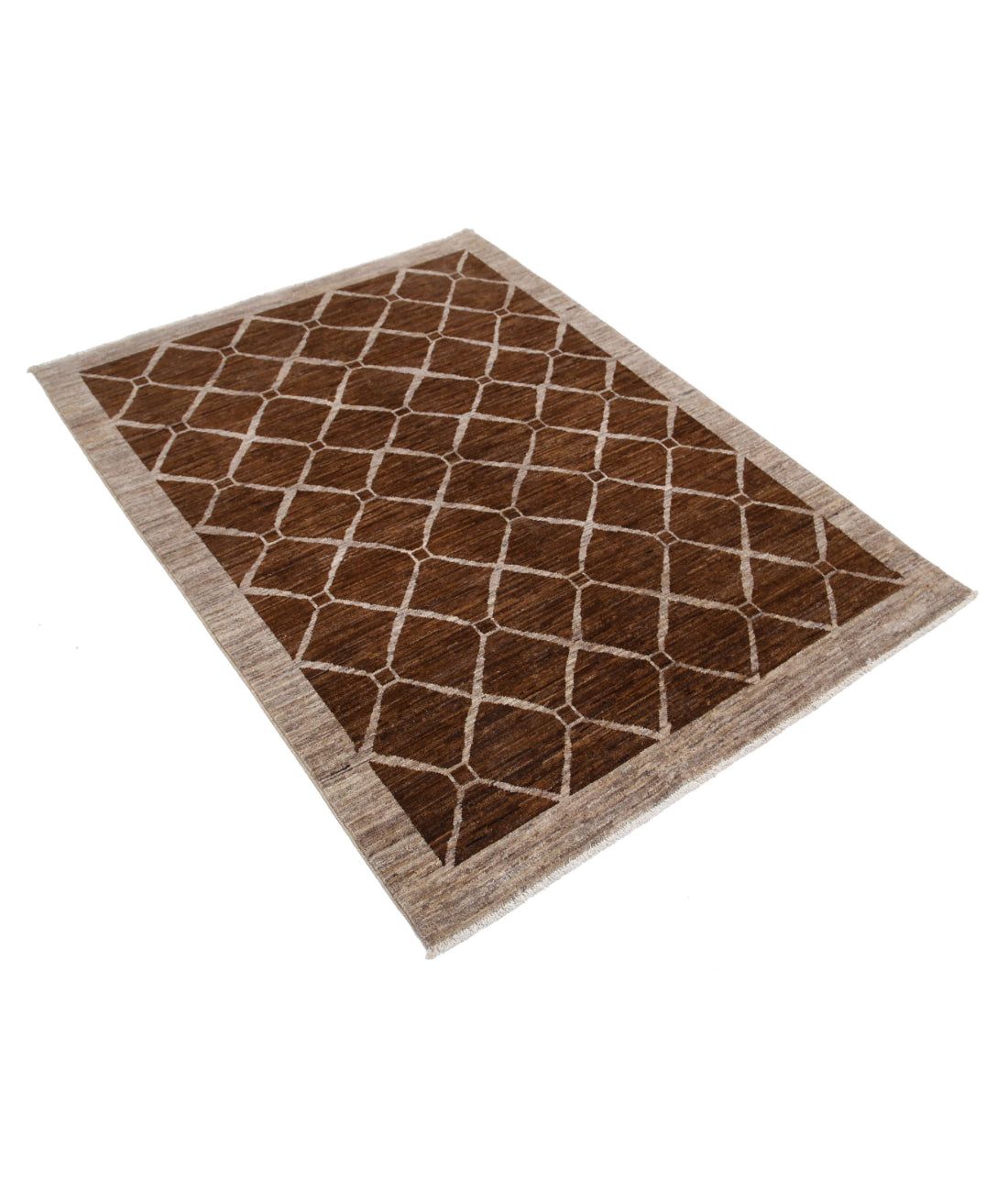 Hand Knotted Modcar Wool Rug - 4'0'' x 5'5'' 4'0'' x 5'5'' (120 X 163) / Brown / Brown