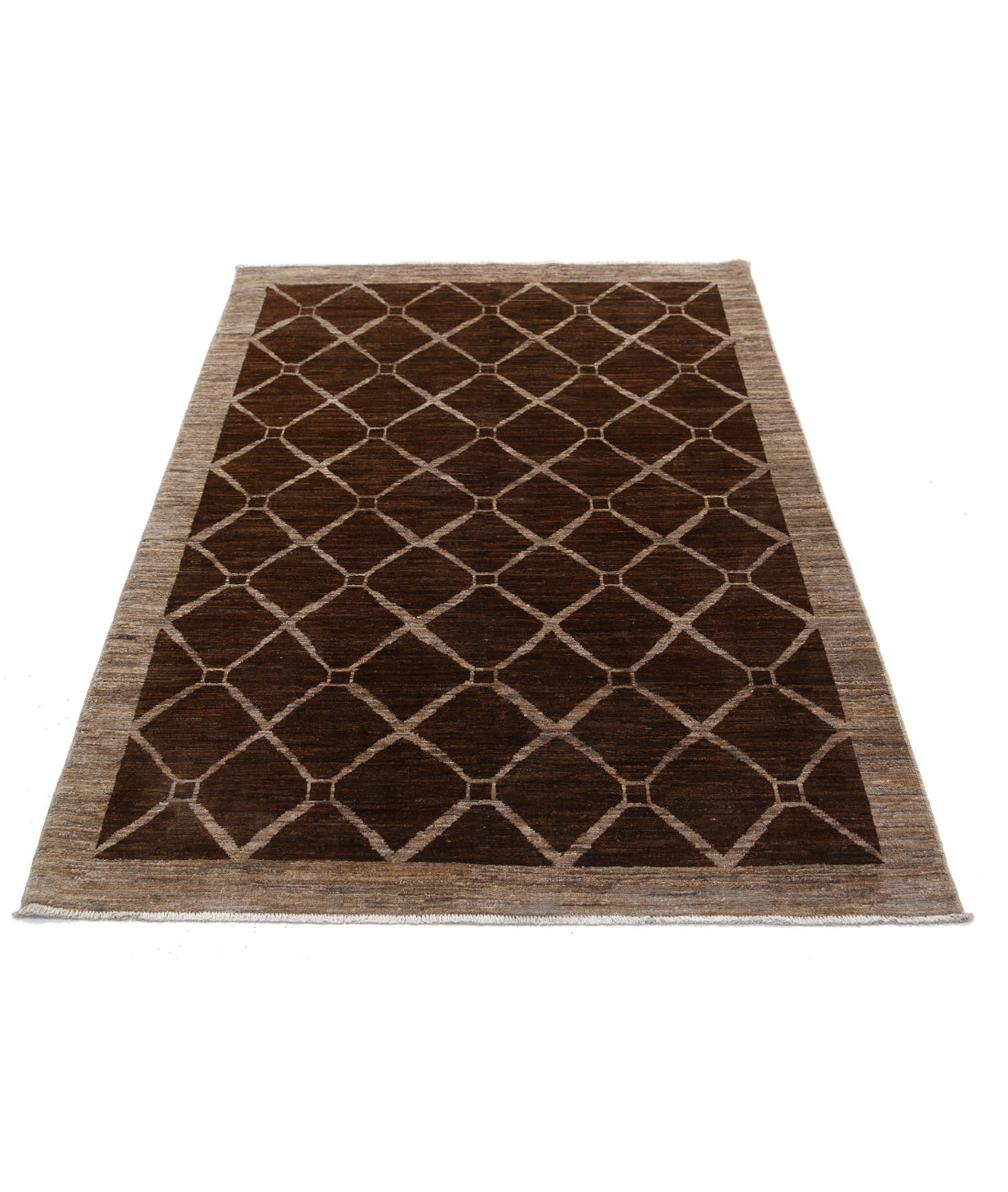 Hand Knotted Modcar Wool Rug - 4'0'' x 5'5'' 4'0'' x 5'5'' (120 X 163) / Brown / Brown
