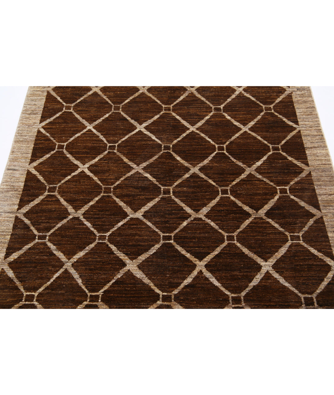 Hand Knotted Modcar Wool Rug - 4'0'' x 5'5'' 4'0'' x 5'5'' (120 X 163) / Brown / Brown