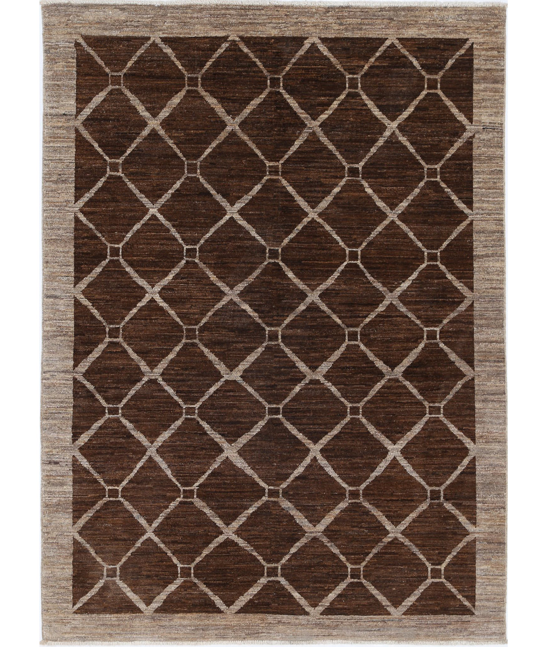Hand Knotted Modcar Wool Rug - 4&#39;0&#39;&#39; x 5&#39;5&#39;&#39; 4&#39;0&#39;&#39; x 5&#39;5&#39;&#39; (120 X 163) / Brown / Brown