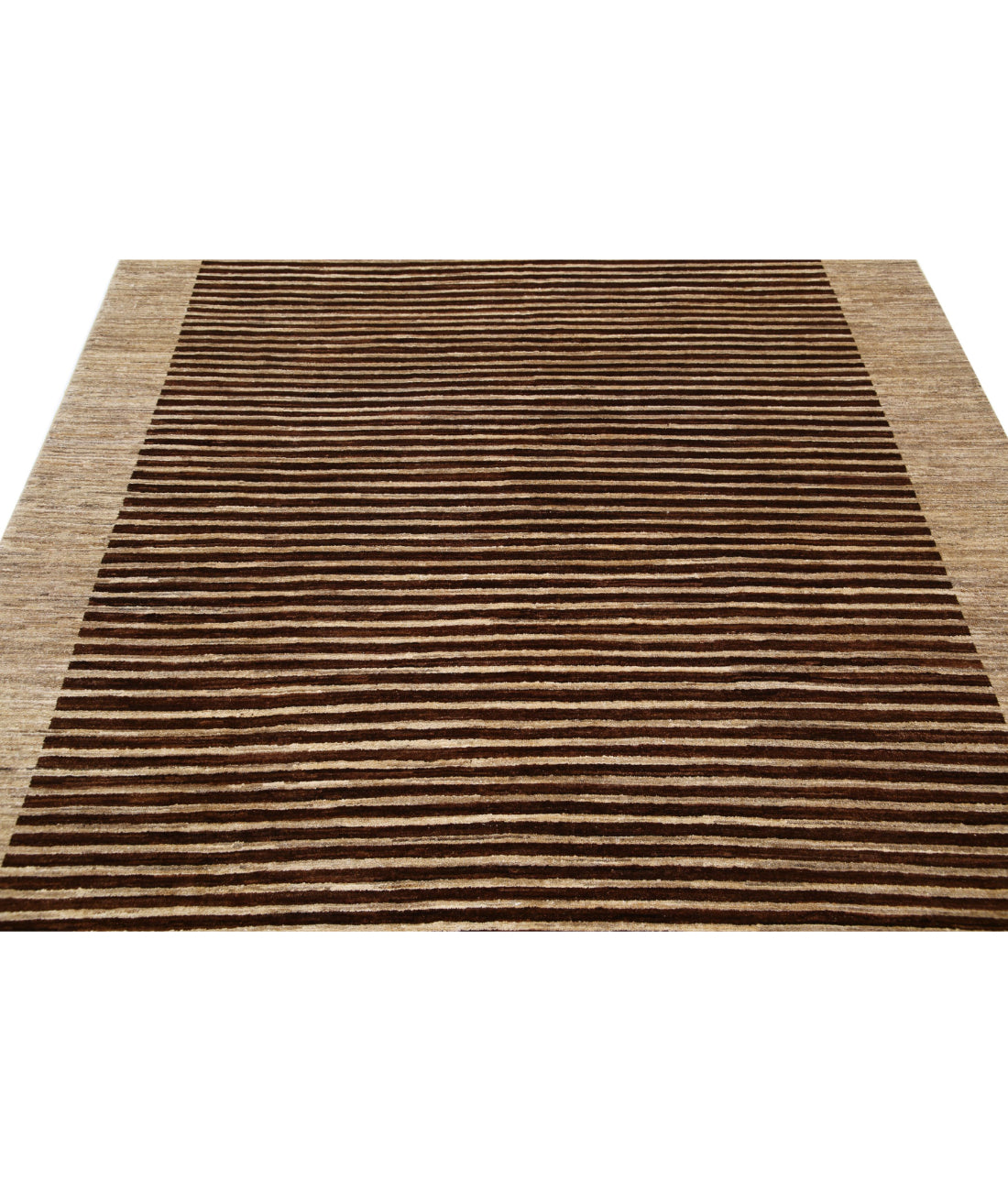 Hand Knotted Modcar Wool Rug - 6'4'' x 8'9'' 6'4'' x 8'9'' (190 X 263) / Brown / Brown