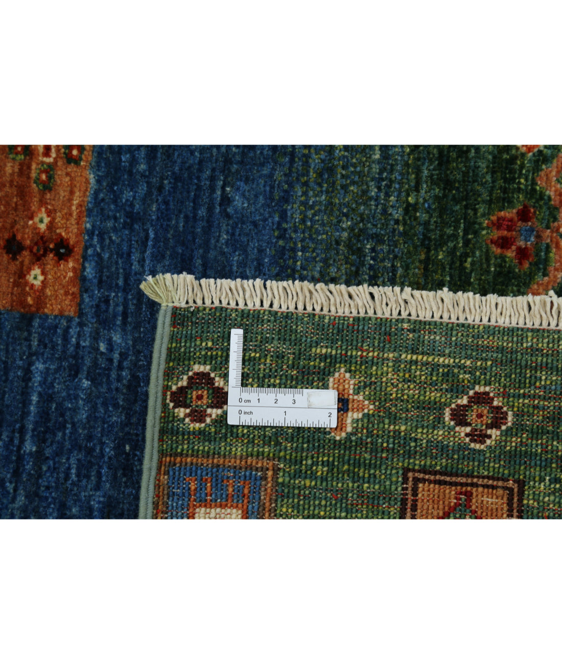 Hand Knotted Gabbeh Wool Rug - 8'2'' x 10'5'' 8'2'' x 10'5'' (245 X 313) / Green / Blue