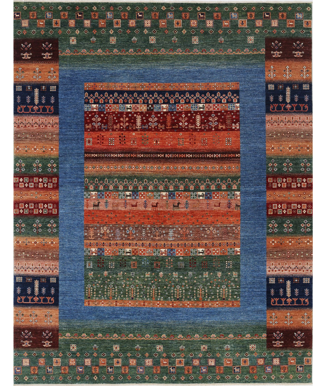 Hand Knotted Gabbeh Wool Rug - 8&#39;2&#39;&#39; x 10&#39;5&#39;&#39; 8&#39;2&#39;&#39; x 10&#39;5&#39;&#39; (245 X 313) / Green / Blue