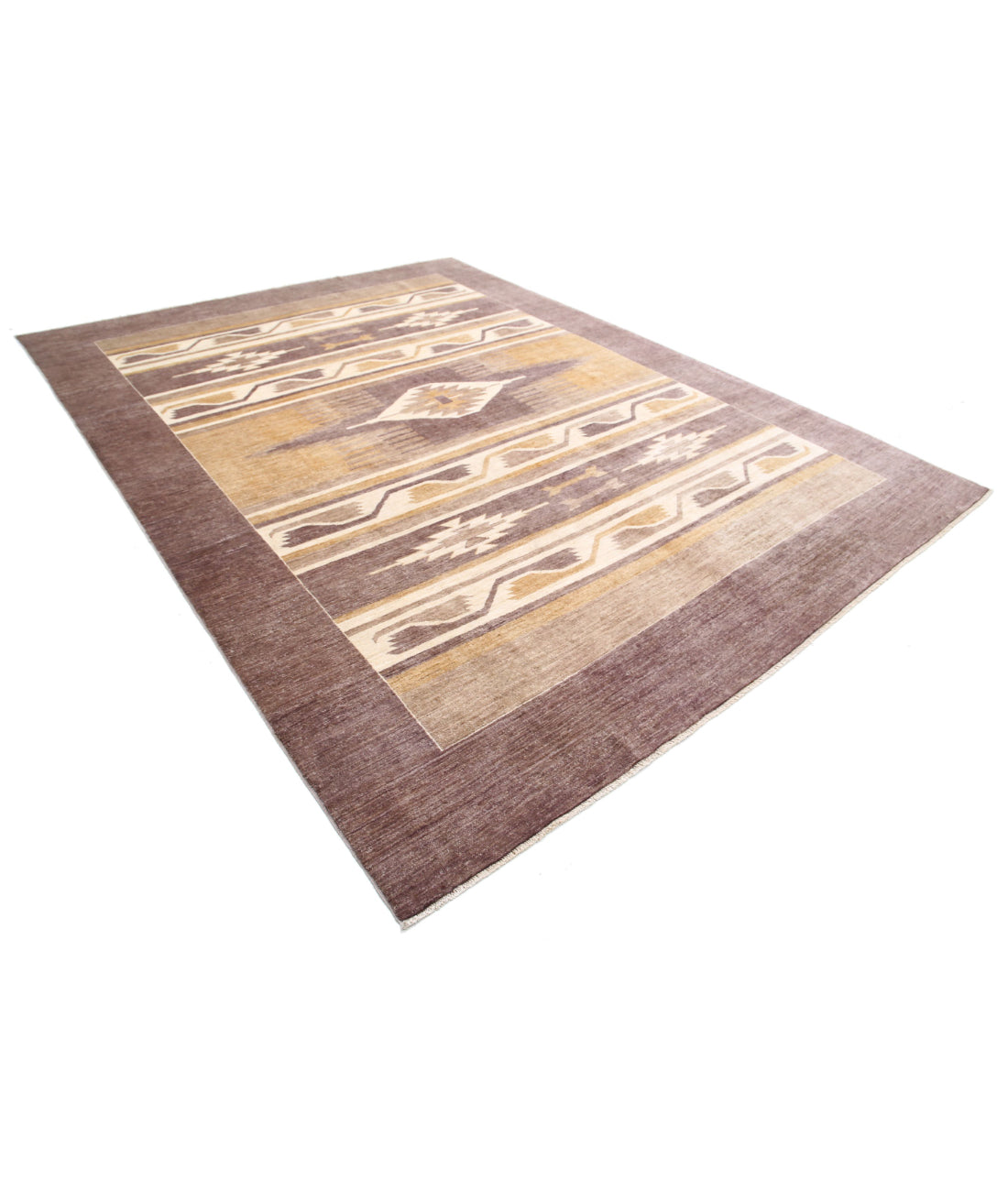 Hand Knotted Navajo Modcar Wool Rug - 8'11'' x 11'8'' 8'11'' x 11'8'' (268 X 350) / Brown / Ivory