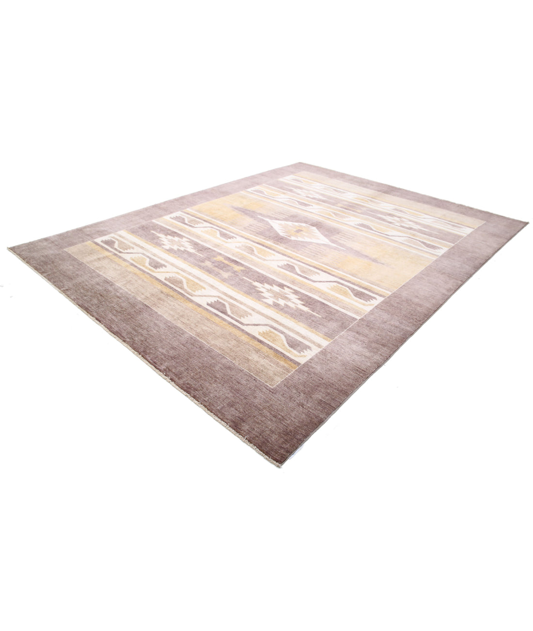 Hand Knotted Navajo Modcar Wool Rug - 8'11'' x 11'8'' 8'11'' x 11'8'' (268 X 350) / Brown / Ivory