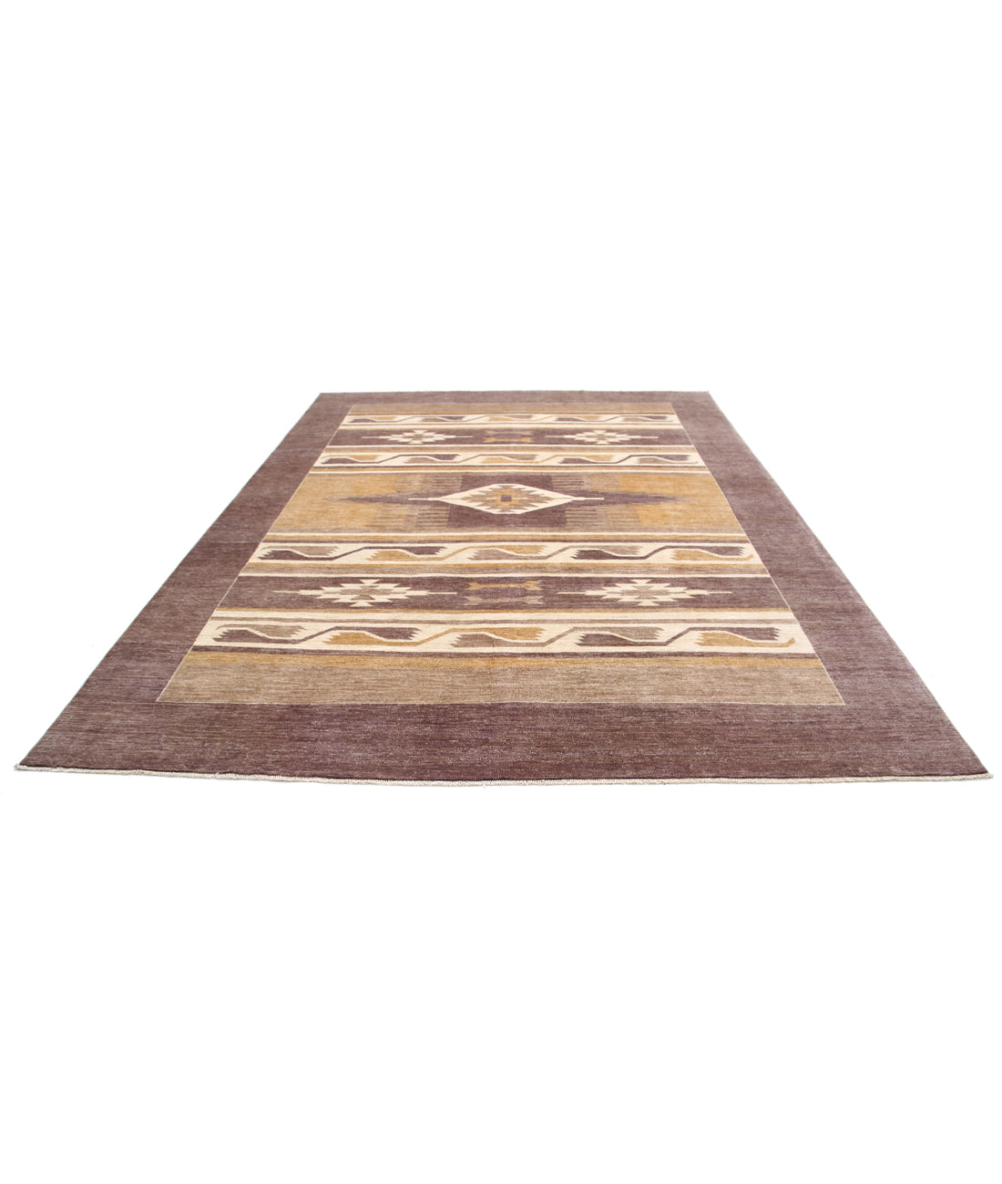 Hand Knotted Navajo Modcar Wool Rug - 8'11'' x 11'8'' 8'11'' x 11'8'' (268 X 350) / Brown / Ivory