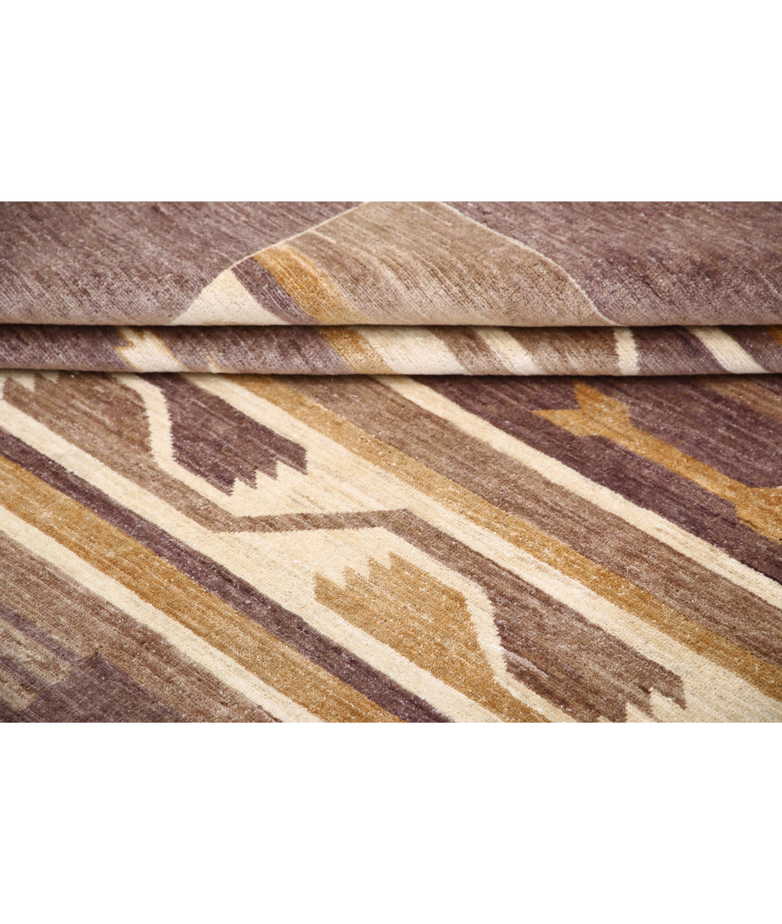 Hand Knotted Navajo Modcar Wool Rug - 8'11'' x 11'8'' 8'11'' x 11'8'' (268 X 350) / Brown / Ivory