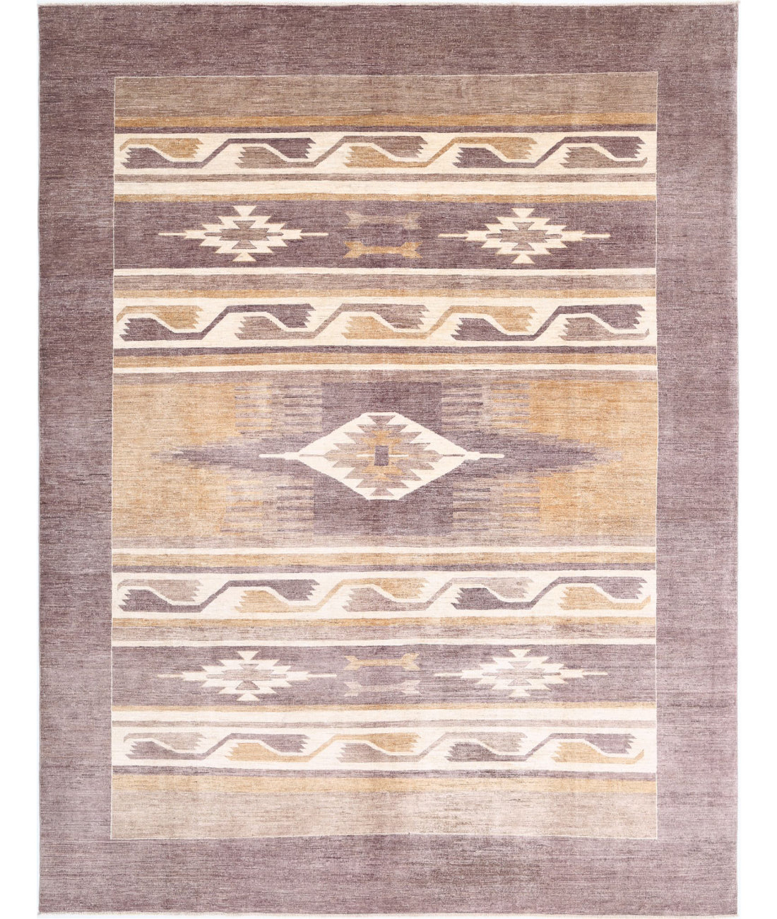Hand Knotted Navajo Modcar Wool Rug - 8&#39;11&#39;&#39; x 11&#39;8&#39;&#39; 8&#39;11&#39;&#39; x 11&#39;8&#39;&#39; (268 X 350) / Brown / Ivory