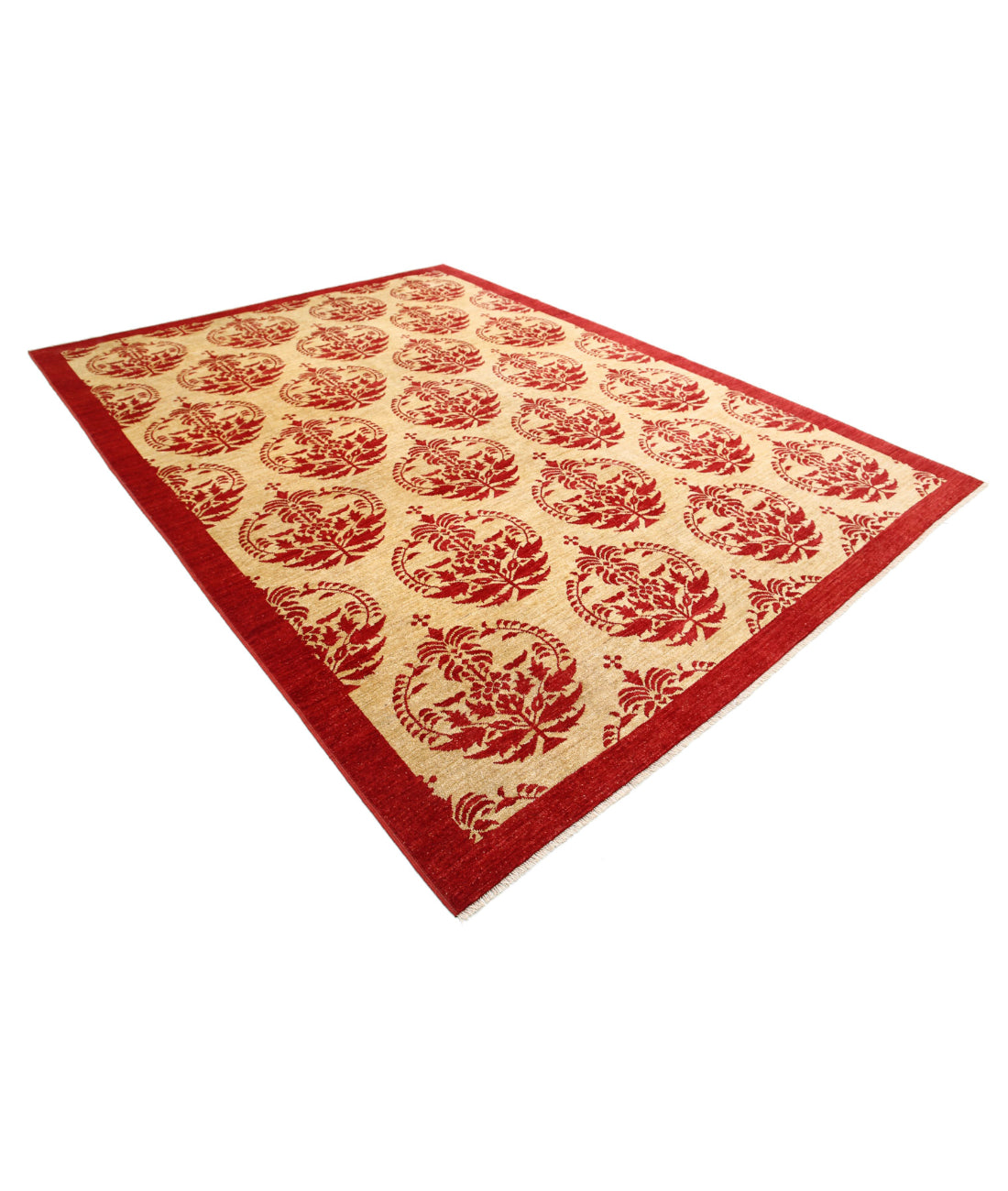 Hand Knotted Modcar Wool Rug - 8'4'' x 11'5'' 8'4'' x 11'5'' (250 X 343) / Beige / Red