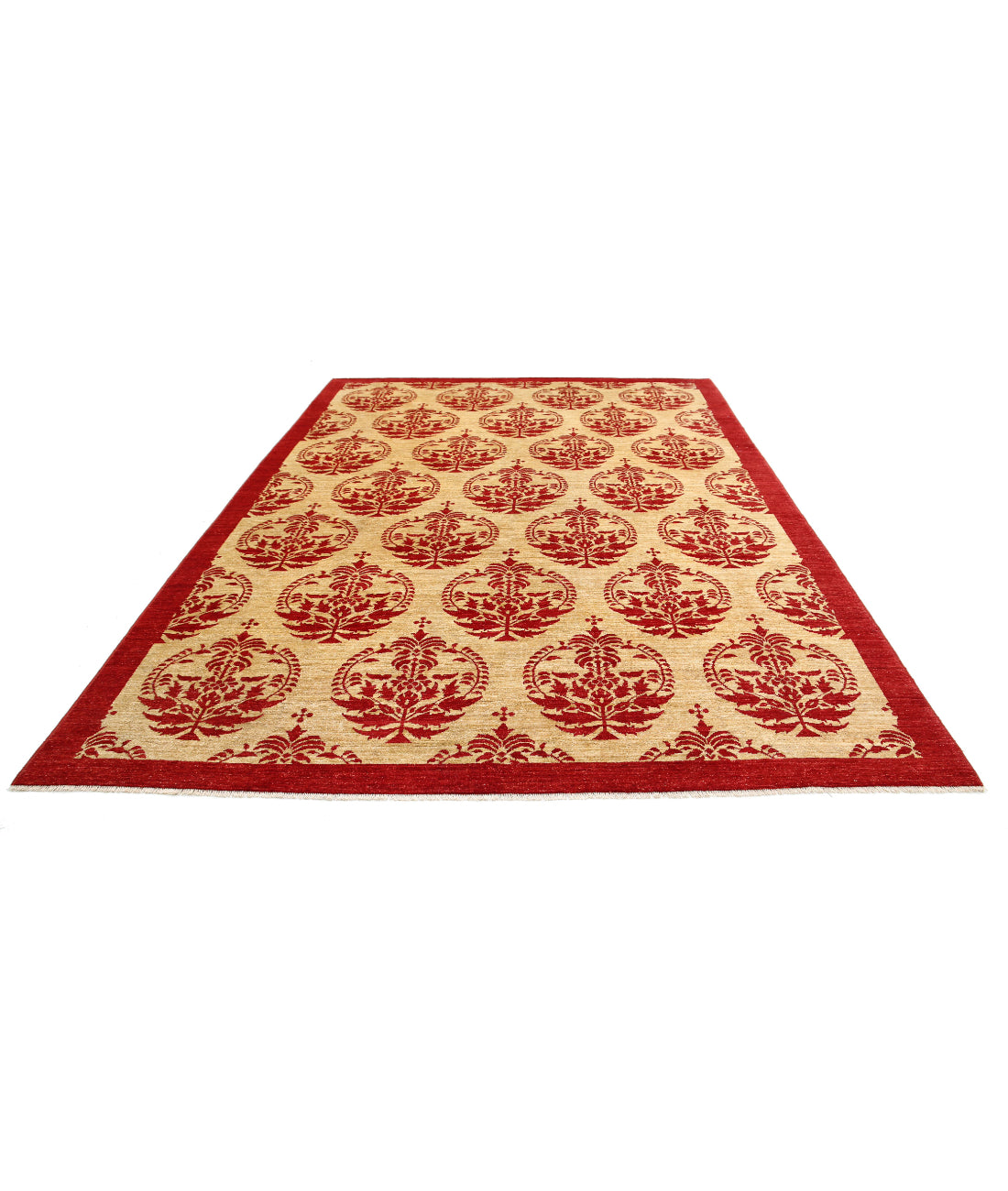Hand Knotted Modcar Wool Rug - 8'4'' x 11'5'' 8'4'' x 11'5'' (250 X 343) / Beige / Red