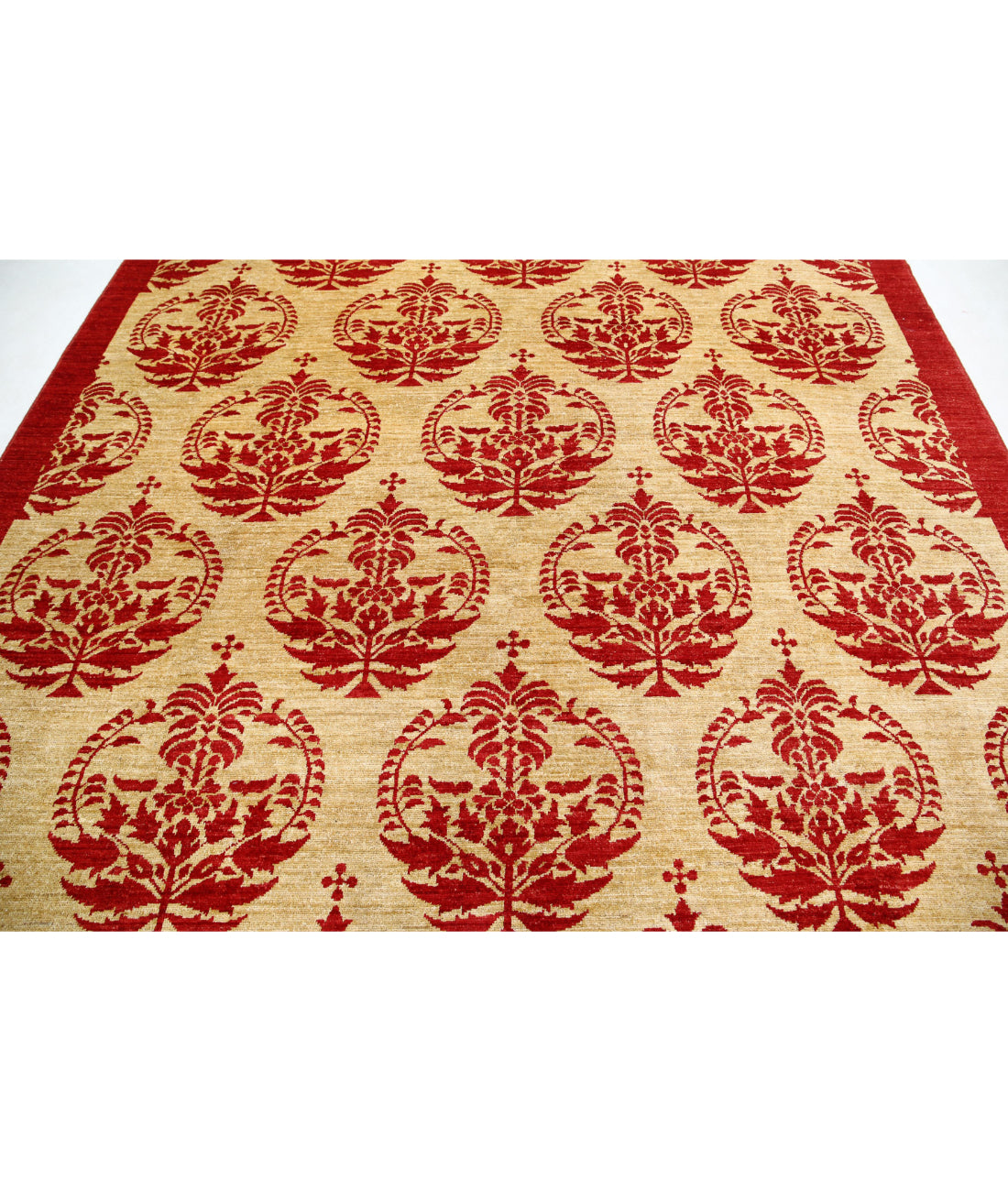 Hand Knotted Modcar Wool Rug - 8'4'' x 11'5'' 8'4'' x 11'5'' (250 X 343) / Beige / Red