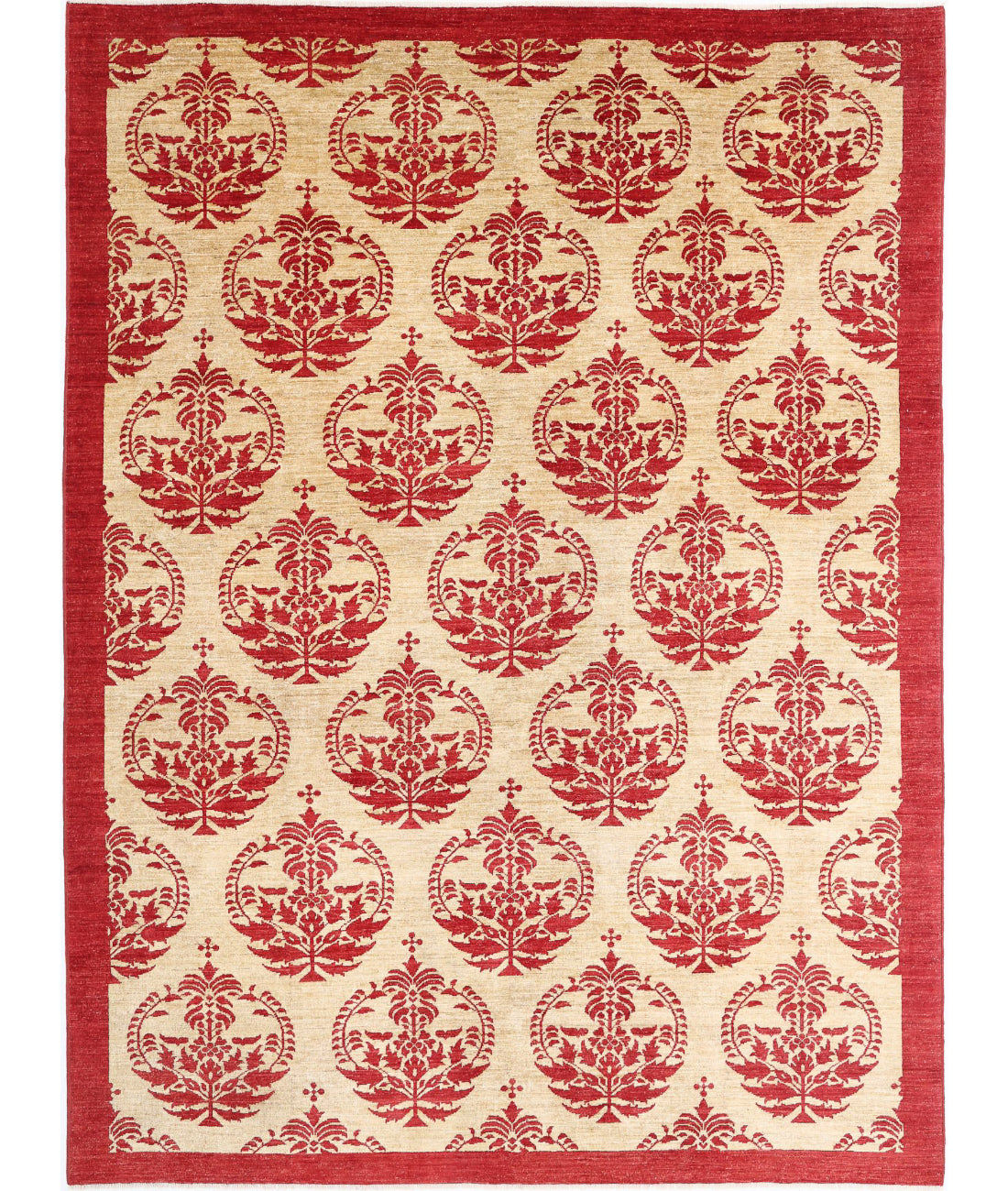 Hand Knotted Modcar Wool Rug - 8&#39;4&#39;&#39; x 11&#39;5&#39;&#39; 8&#39;4&#39;&#39; x 11&#39;5&#39;&#39; (250 X 343) / Beige / Red